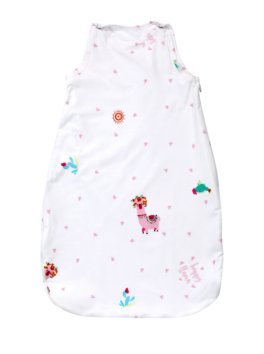 Sac de dormit de vara, 80 cm, bumbac ranforce, Happy Lama Pink