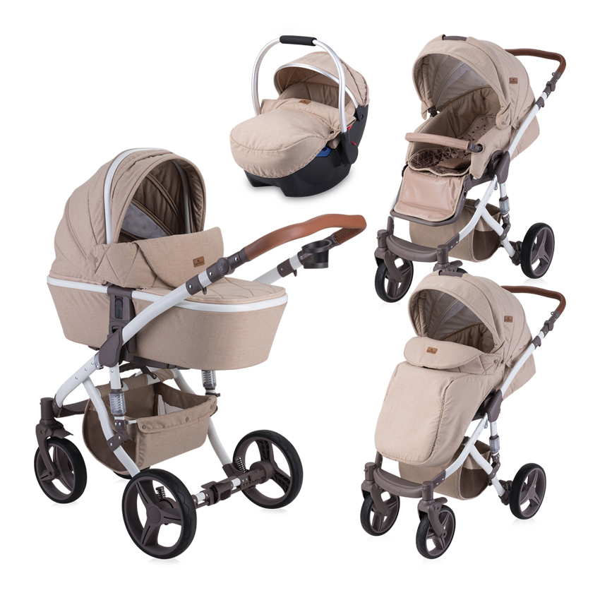 Carucior Set 2 in 1, Rimini, cadru aluminiu, Beige Triangles