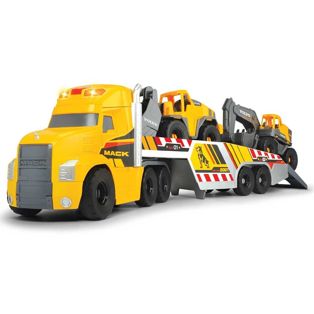 Camion Dickie Toys Mack Volvo Heavy Loader Truck cu remorca, buldozer si camion basculant image 23
