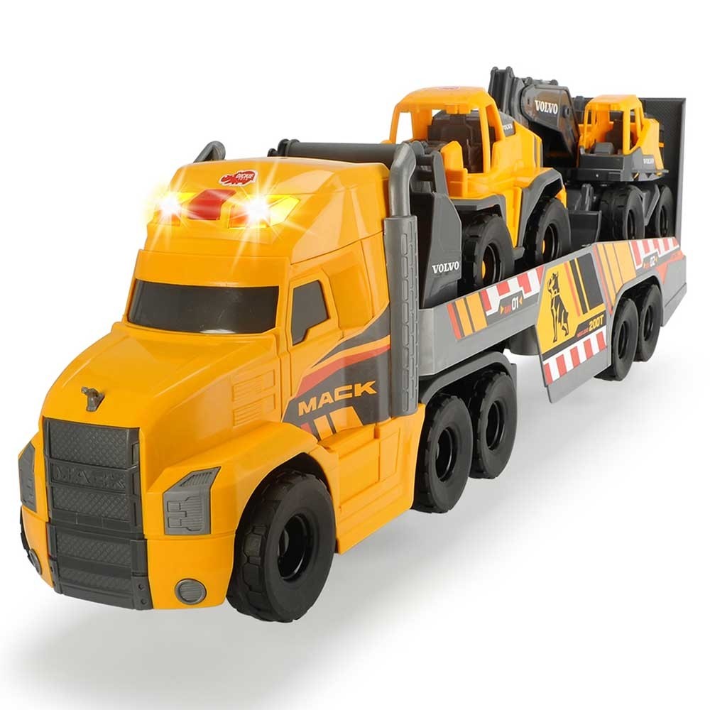 Camion Dickie Toys Mack Volvo Heavy Loader Truck cu remorca, buldozer si camion basculant image 24