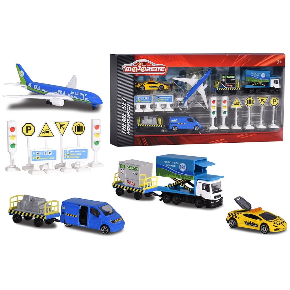 Set Majorette Big Airport Blue Sky cu 12 piese