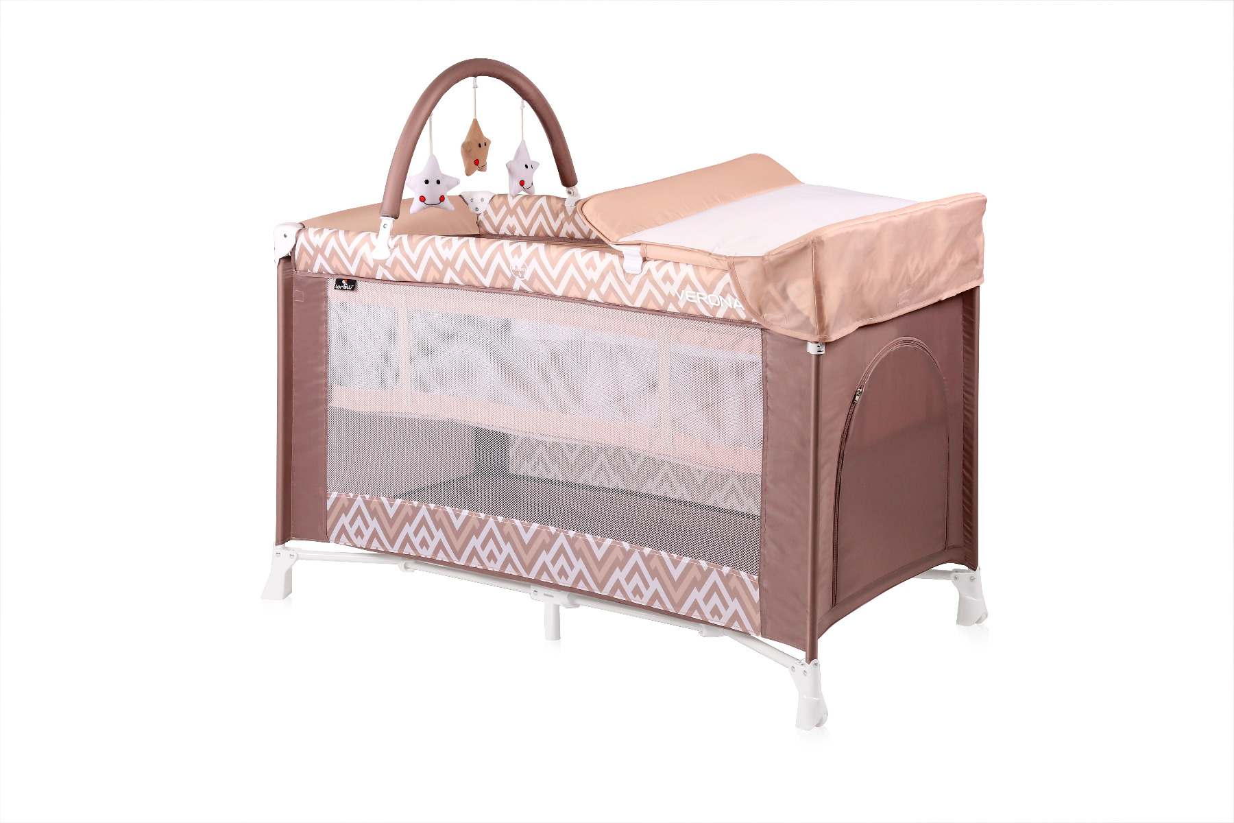 Patut pliabil, Verona Plus, 2 niv.si accesorii, Brown & Beige Lines