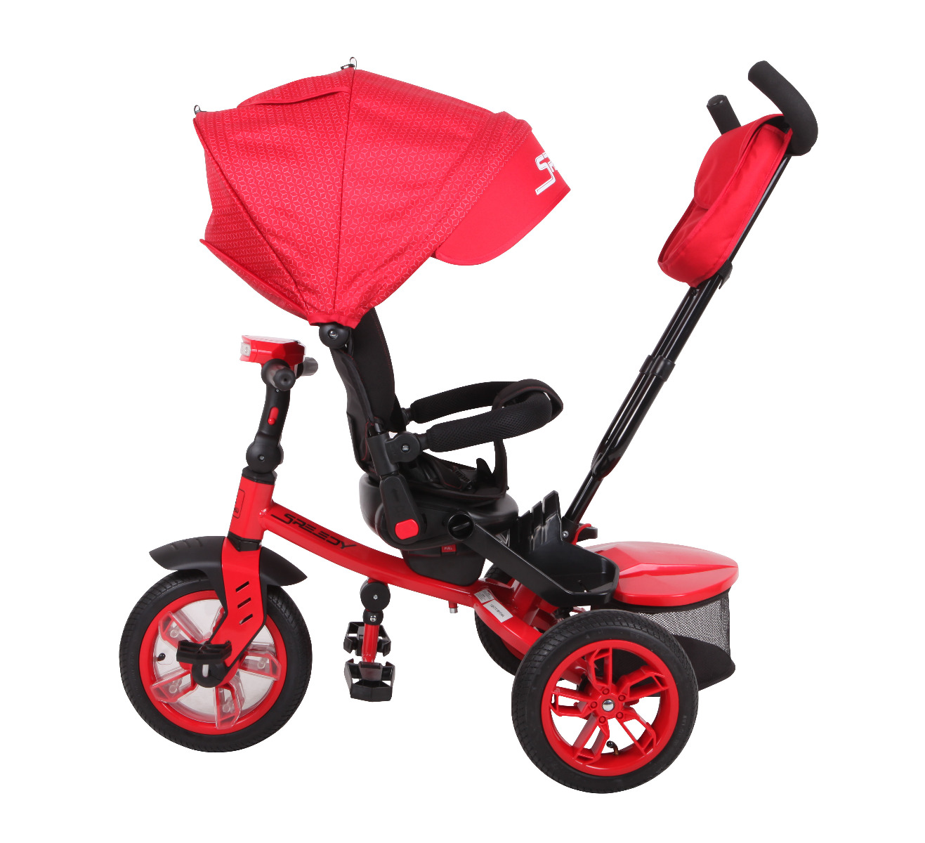 Tricicleta multifunctionala 4in1, Speedy, roti cu camera, scaun rotativ, Red & Black image 7
