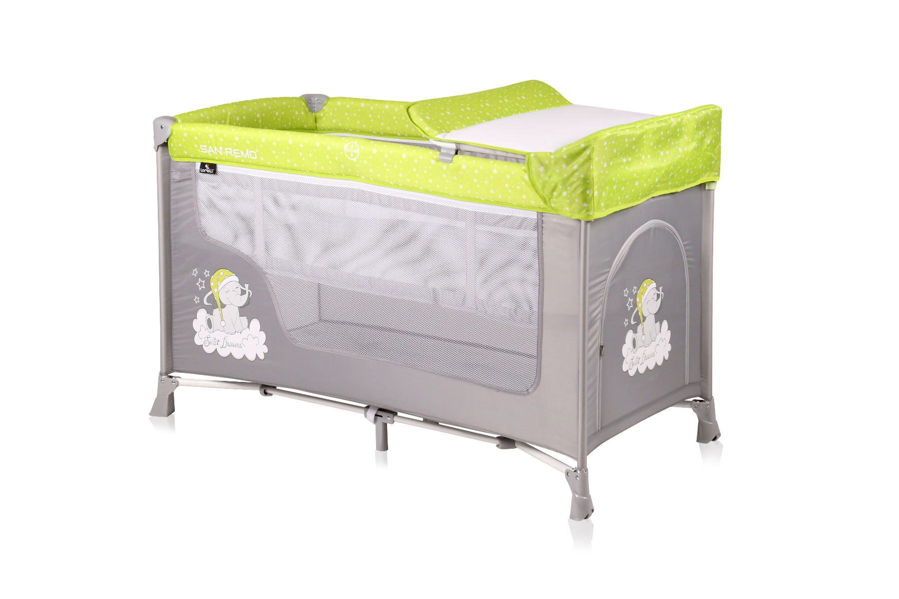 Patut pliabil, San Remo, 2 nivele, Green & Grey Elephant