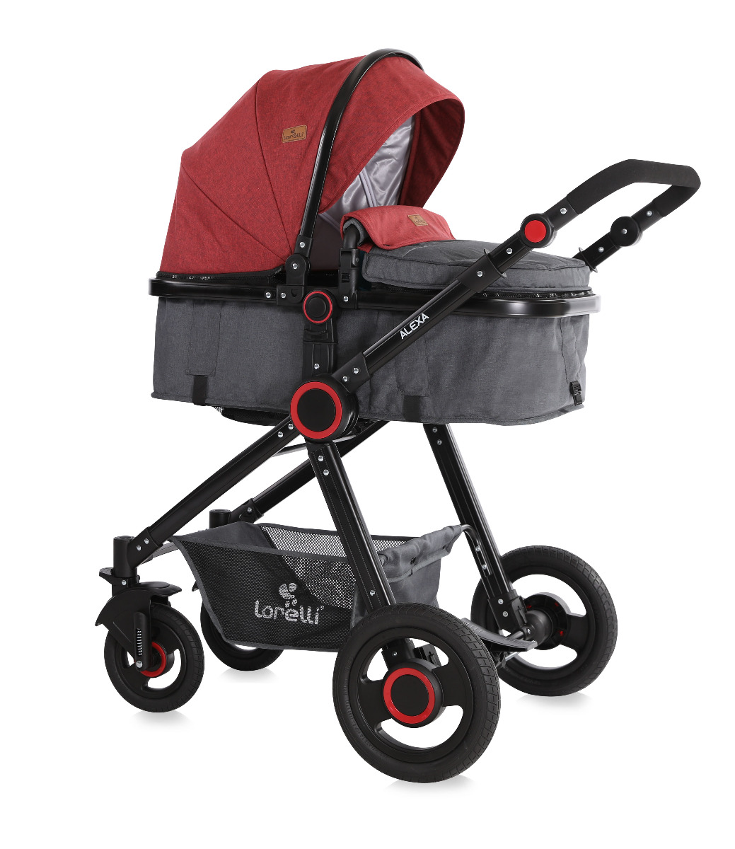 Carucior transformabil 2 in 1, Alexa, Black & Dark Red