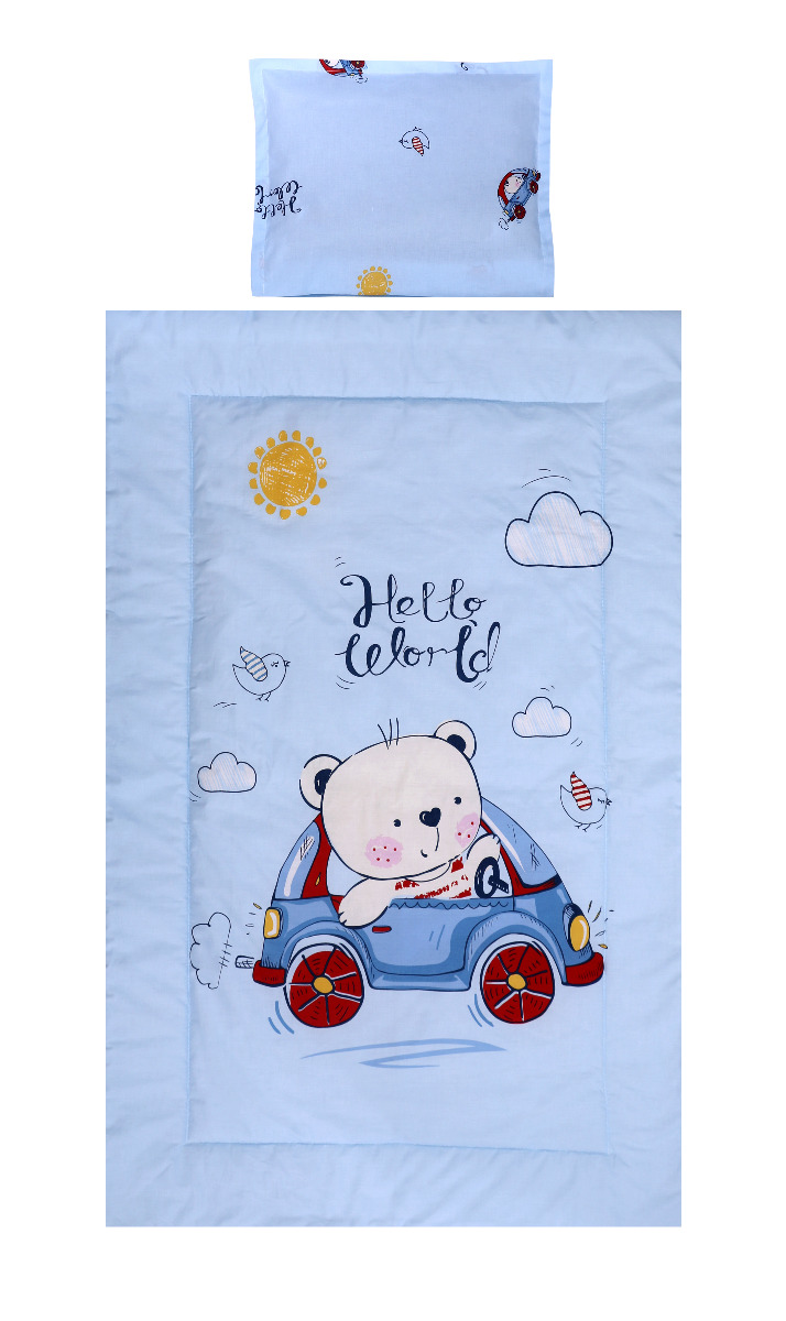 Set lenjerie pat 3 piese, bumbac ranforce, Bear & Car Blue