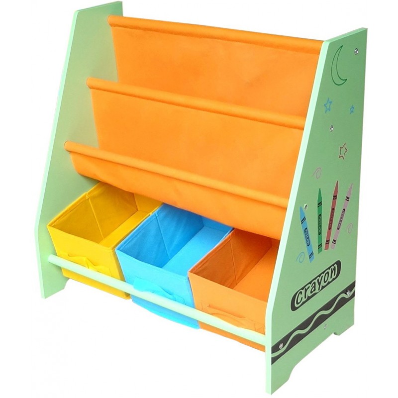 Organizator carti si jucarii cu cadru din lemn Green Crayon