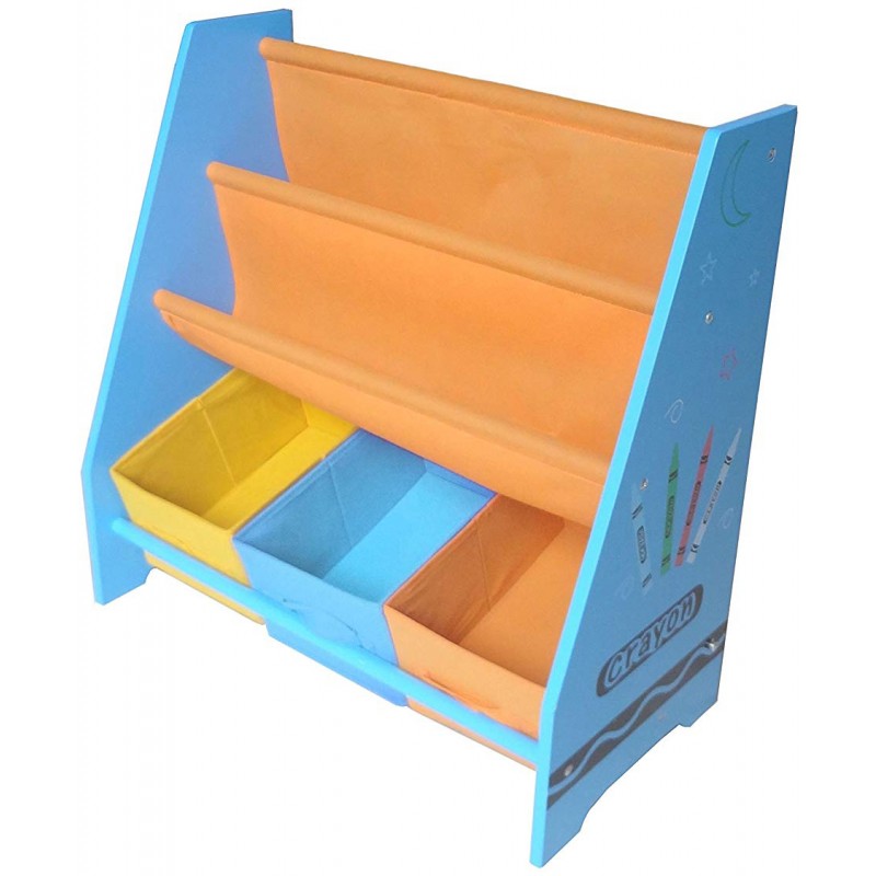 Organizator carti si jucarii cu cadru din lemn Blue Crayon