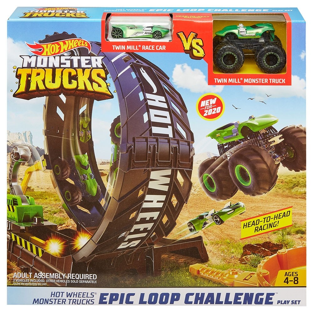 Pista de masini Hot Wheels by Mattel Monster Truck Provocare pe pista cu 2 masinute image 5