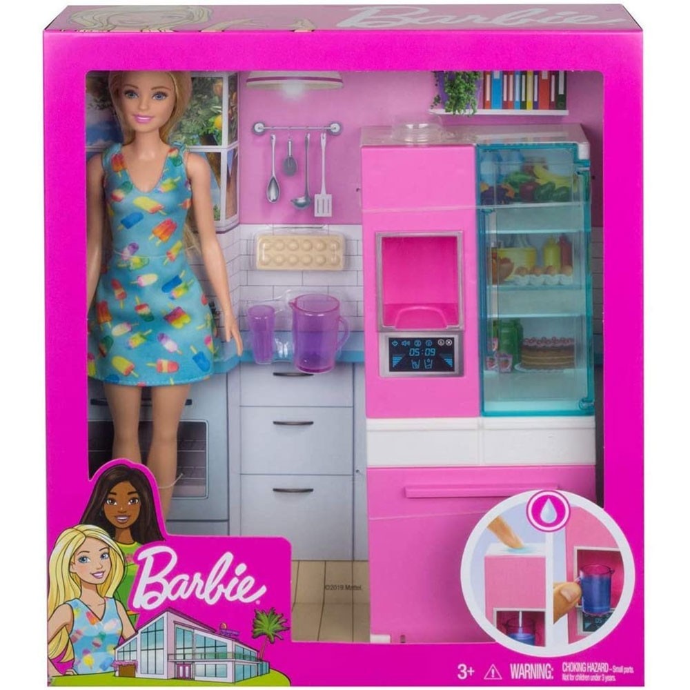 Set Barbie by Mattel Estate frigider cu papusa si accesorii image 5