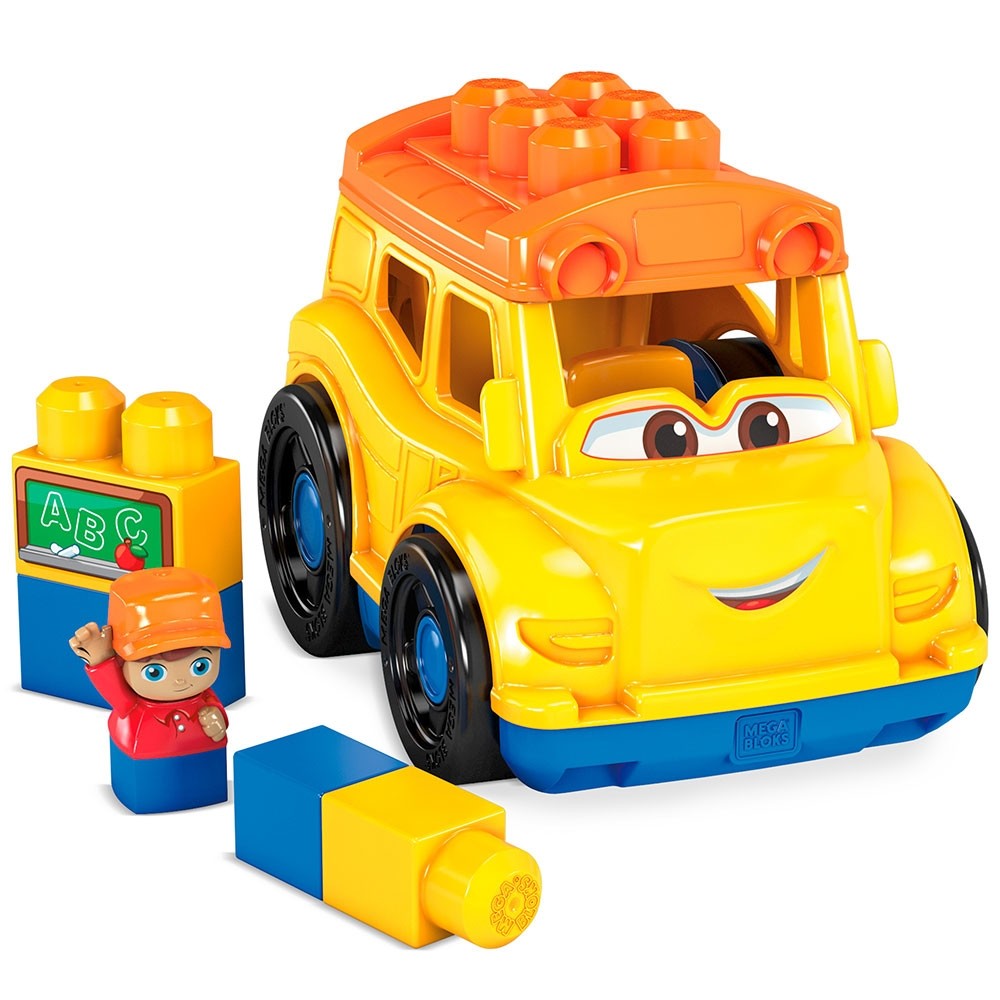 Set constructie Fisher Price Mega Blocks Autobuz scolar cu 6 piese