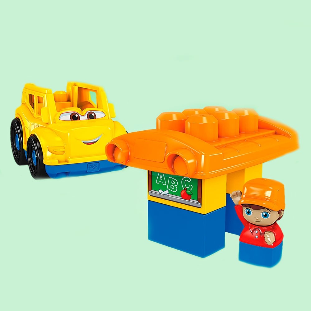 Set constructie Fisher Price Mega Blocks Autobuz scolar cu 6 piese image 2