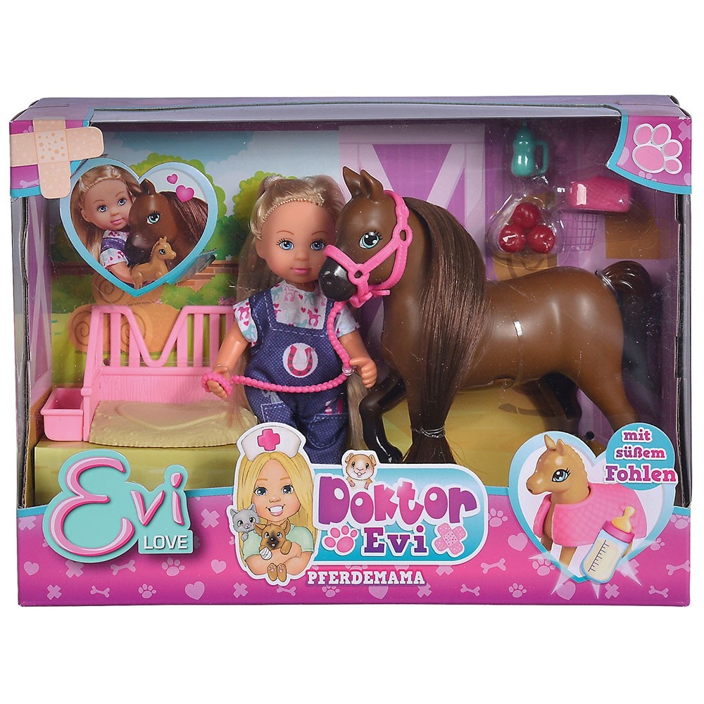 Set Simba Evi Love Doctor Evi Welcome Horse papusa 12 cm cu figurina cal si accesorii image 1