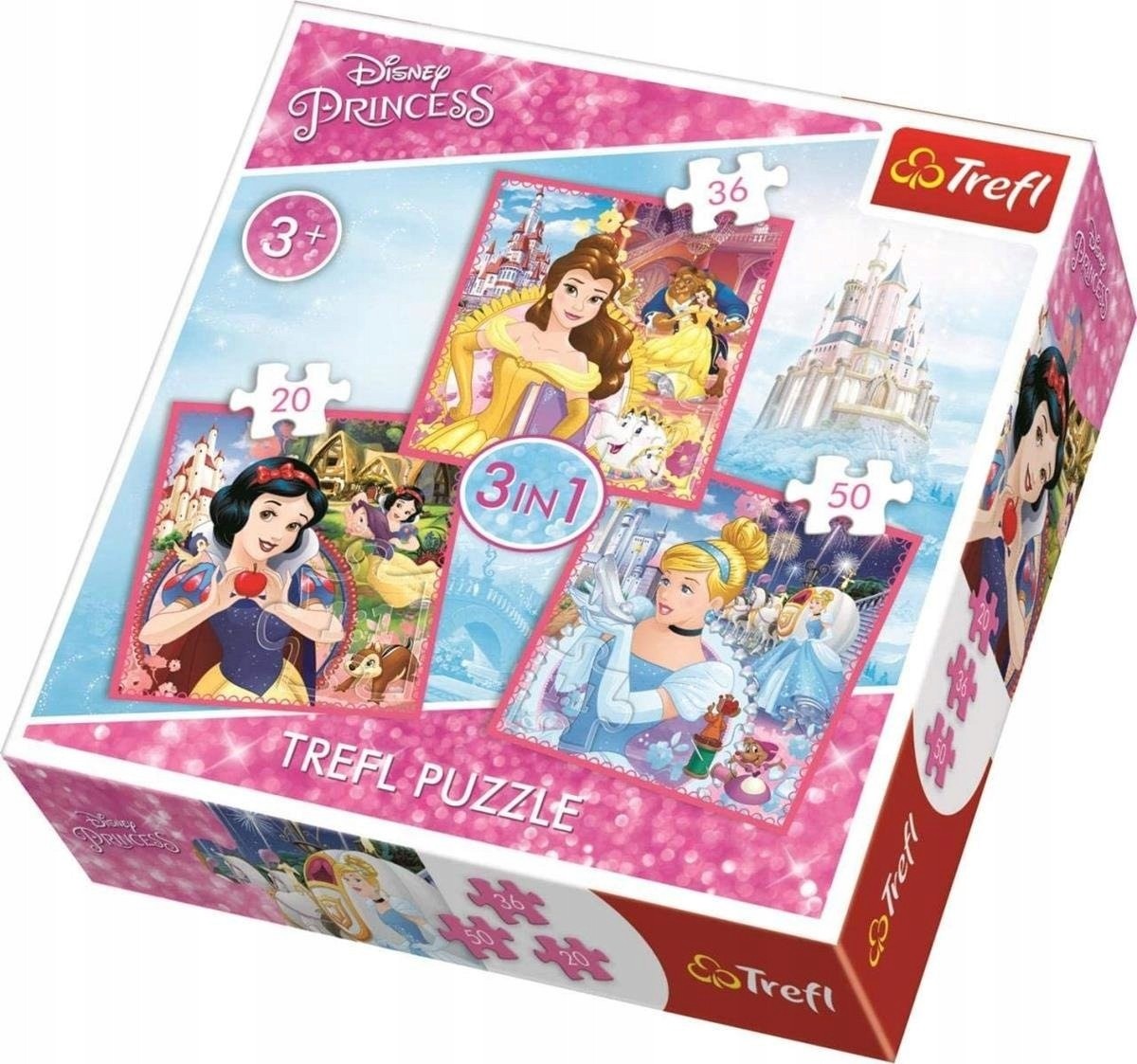 Set puzzle 3 in 1 Trefl Disney Princess, Lumea fermecata a printeselor, 1x20 piese, 1x36 piese, 1x50 piese image 1