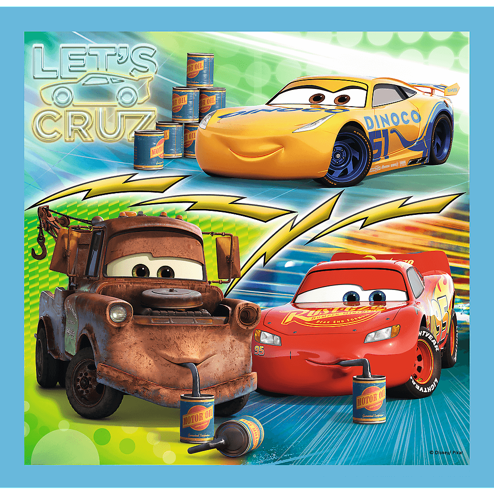 Set puzzle 3 in 1 Trefl Disney Cars, Pregatiri pentru cursa, 1x20 piese, 1x36 piese, 1x50 piese image 2