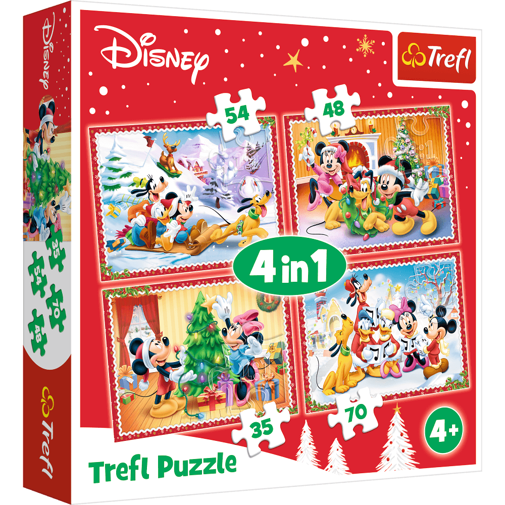 Set puzzle 4 in 1 Trefl Disney, Sarbatoarea Craciunului, 1x35 piese, 1x48 piese, 1x54 piese, 1x70 piese