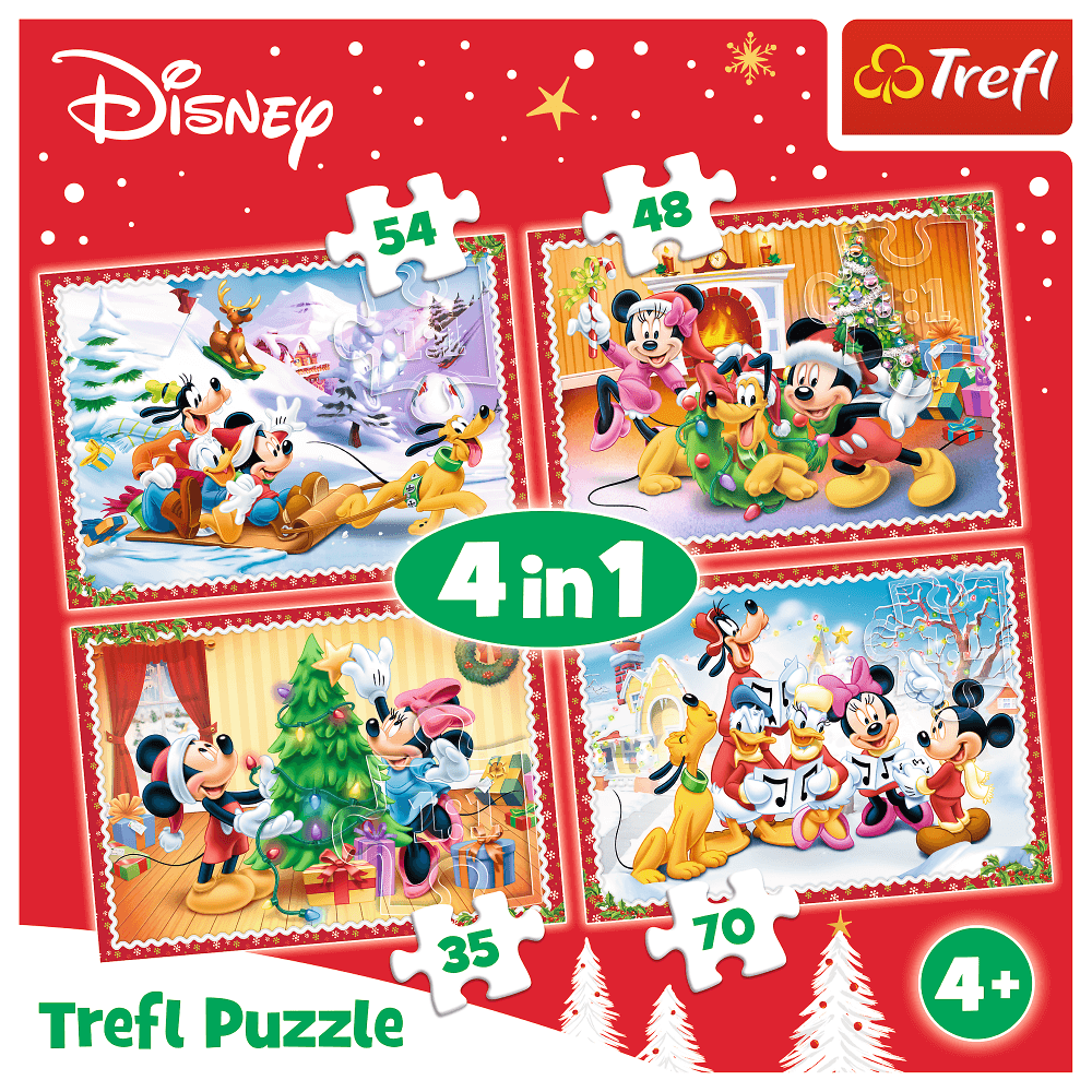 Set puzzle 4 in 1 Trefl Disney, Sarbatoarea Craciunului, 1x35 piese, 1x48 piese, 1x54 piese, 1x70 piese image 1