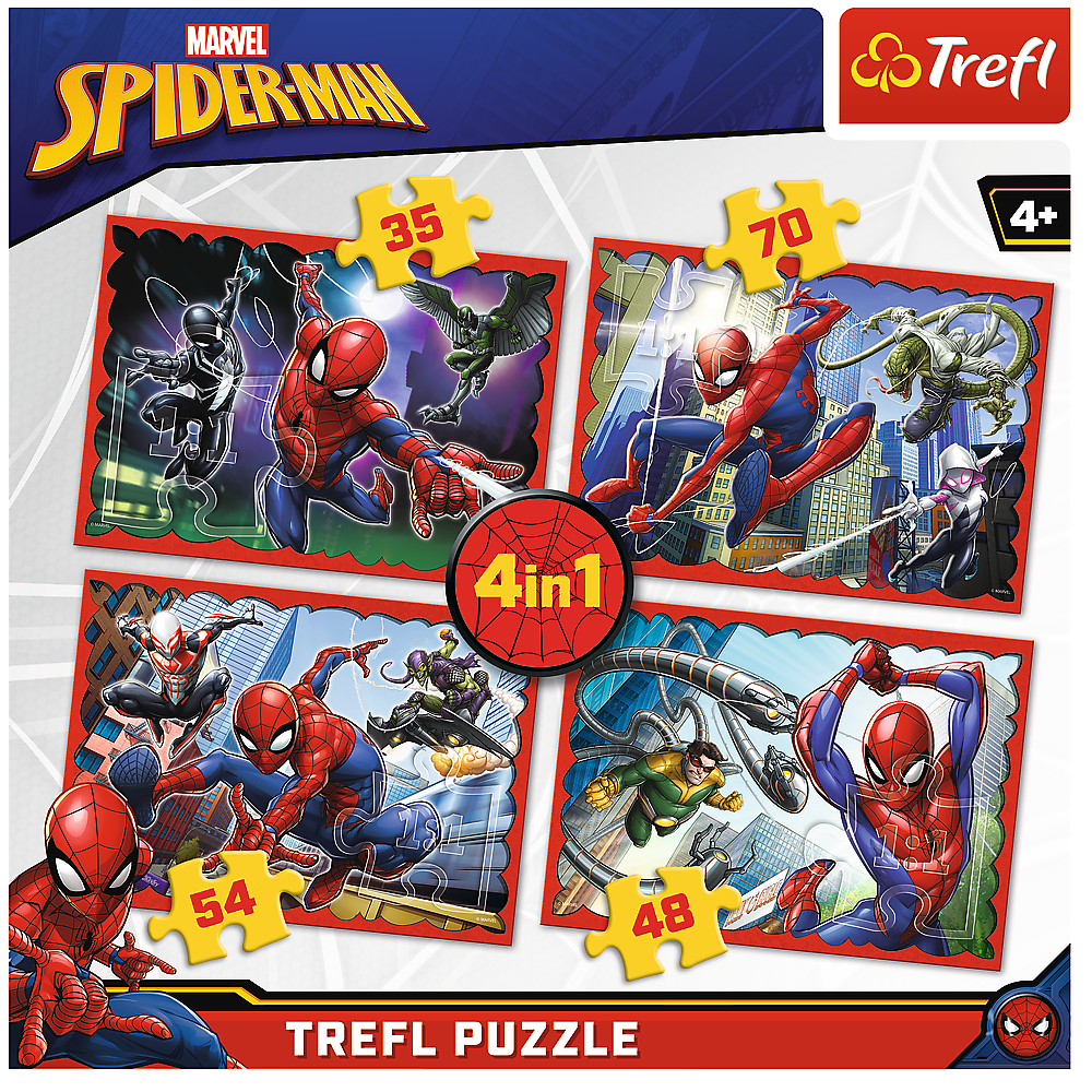 Set puzzle 4 in 1 Trefl Marvel Spider Man, Forta paianjenului, 1x35 piese, 1x48 piese, 1x54 piese, 1x70 piese image 1
