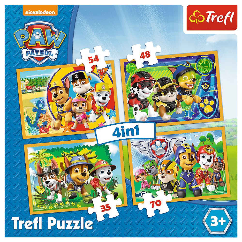 Set puzzle 4 in 1 Trefl Paw Patrol, Mereu punctual, 1x35 piese, 1x48 piese, 1x54 piese, 1x70 piese image 5