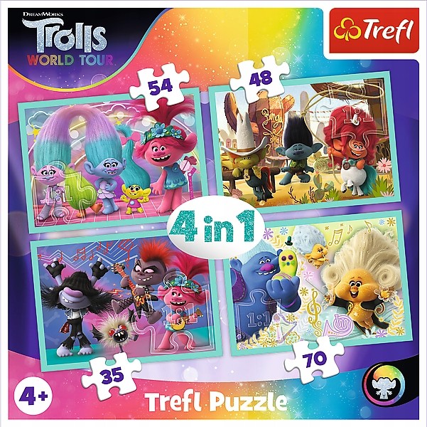 Set puzzle 4 in 1 Trefl DreamWorks Trolls, Turneul trolilor, 1x35 piese, 1x48 piese, 1x54 piese, 1x70 piese image 5
