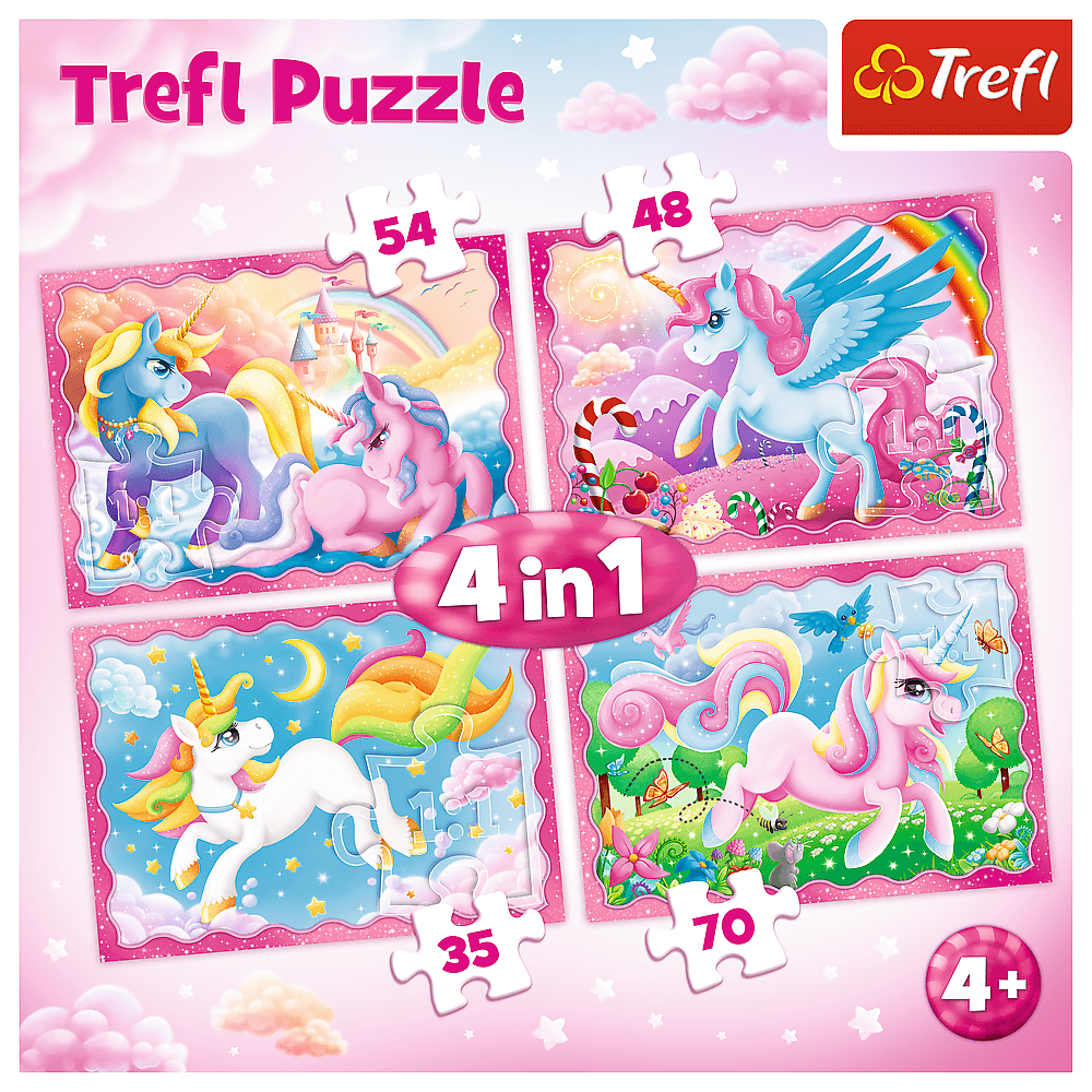 Set puzzle 4 in 1 Trefl Lumea magica a unicornilor, 1x35 piese, 1x48 piese, 1x54 piese, 1x70 piese image 5
