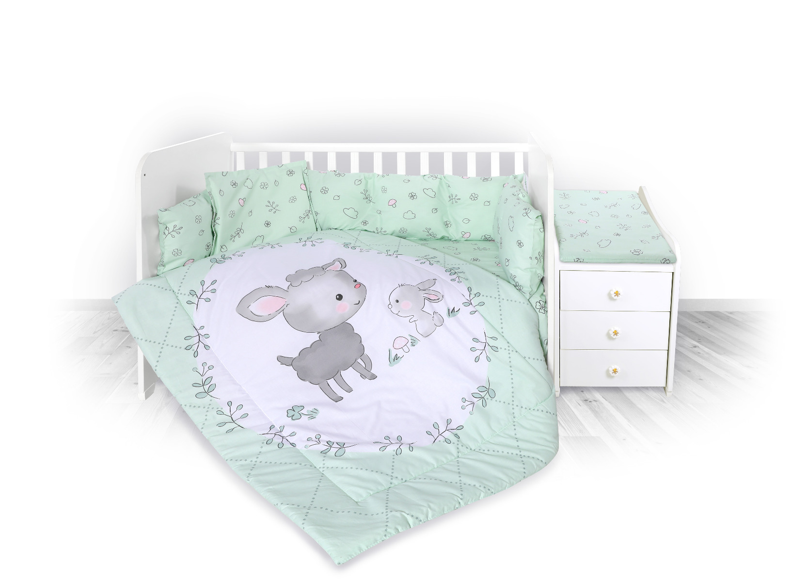 Set lenjerie pat 8 piese, bumbac ranforce, Trend, Lamb Green