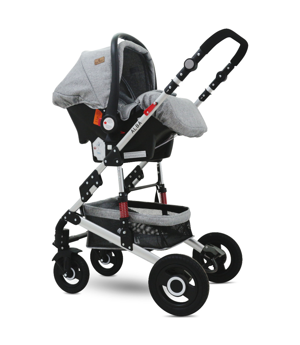 Carucior transformabil 3 in 1, Alba, cos auto inclus, roti cauciuc, Light Grey image 1