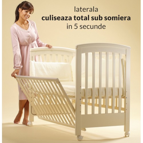 Treppy Patut co-sleeping 120x60 cu laterala culisanta si roti Dreamy Plus Natur image 3