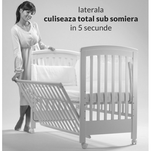 Patut co-sleeping 120x60 cu laterala culisanta si roti Dreamy Plus Walnut image 2