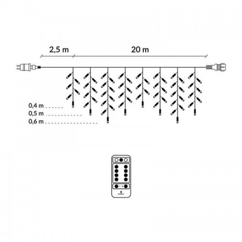 Instalatie luminoasa craciun 500 leduri cu telecomanda, 23 m, 8 functii, exterior/interior, tip perdea de turturi alb cald