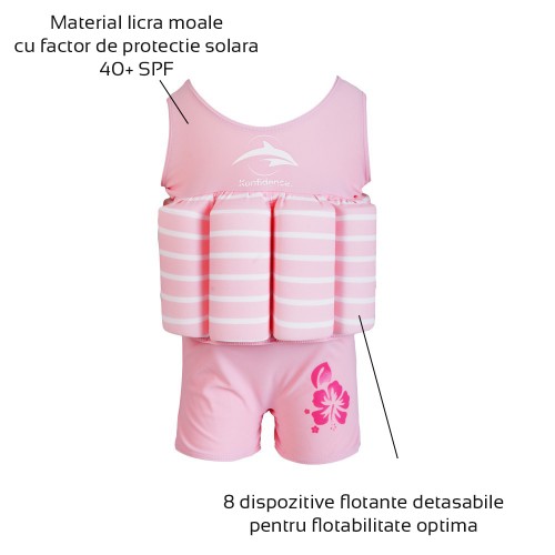 Costum inot copii cu sistem de flotabilitate ajustabil pink stripe 4-5 ani image 2