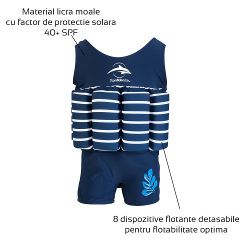 Costum inot copii cu sistem de flotabilitate ajustabil blue stripe 1-2 ani image 1