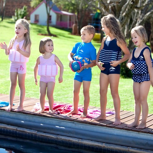 Costum inot copii cu sistem de flotabilitate ajustabil blue stripe 4-5 ani image 3