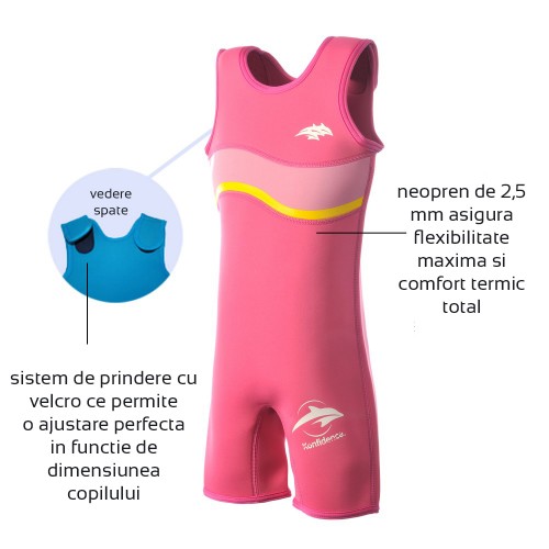 Costum inot copii din neopren Warma Wetsuit Pink 6-7 ani image 2