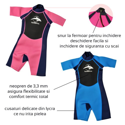 Costum inot din neopren pentru copii Shorty Wetsuit blue 3-4 ani image 2