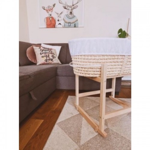 Cosulet bebe pentru dormit handmade din material ecologic Ahoj Baby natur, include stand cu sistem de leganare