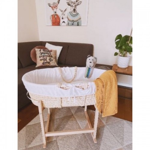 Cosulet bebe pentru dormit handmade din material ecologic Ahoj Baby natur, include stand cu sistem de leganare image 1