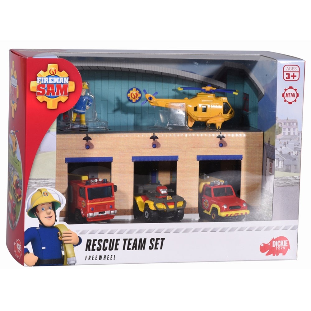 Pista de masini Dickie Toys Fireman Sam, Sam Fire Rescue Team cu 3 masinute, 1 elicopter si 1 figurina image 1