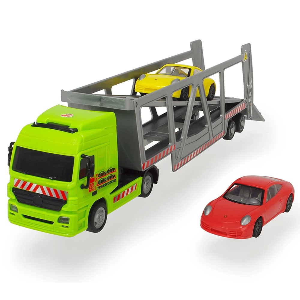 Camion Dickie Toys cu trailer si 2 masini Porsche