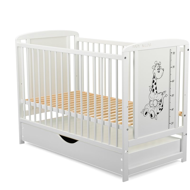 BabyNeeds Patut din lemn Timmi Girafa 120x60 cm cu sertar Alb + Saltea 9 cm image 4