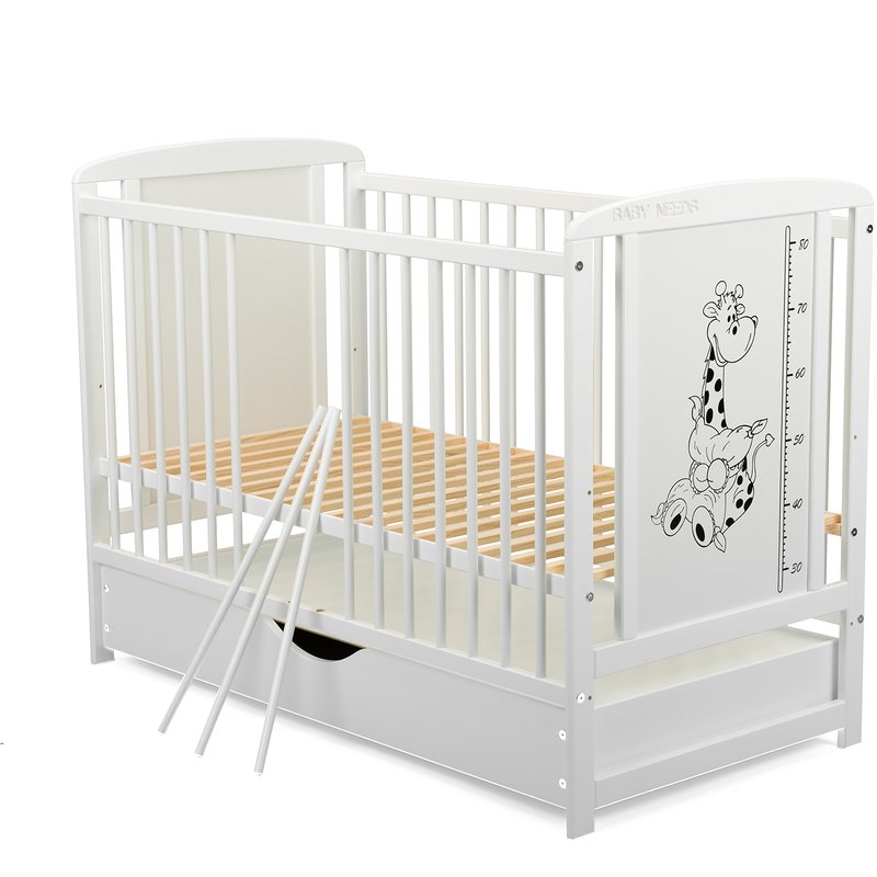 BabyNeeds Patut din lemn Timmi Girafa 120x60 cm cu sertar Alb + Saltea 9 cm image 6