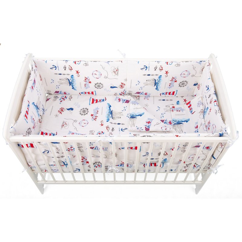 BabyNeeds - Lenjerie patut 5 piese 120x60 cm, Aventura pe mare, Albastru