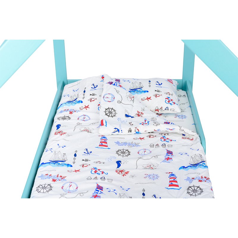 BabyNeeds - Lenjerie patut 3 piese 160x80 cm, Aventura pe mare, Albastru image 1