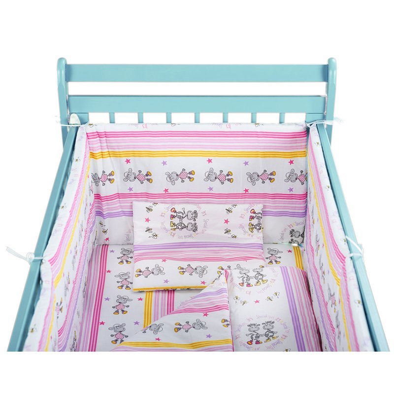 BabyNeeds - Lenjerie patut 5 piese 120x60 cm, Oita vesela, Roz