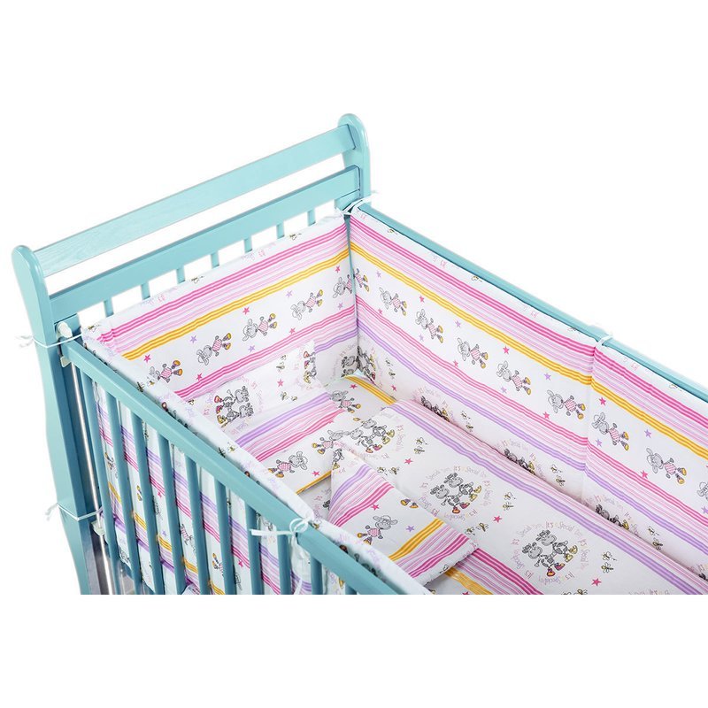 BabyNeeds - Lenjerie patut 5 piese 120x60 cm, Oita vesela, Roz image 2