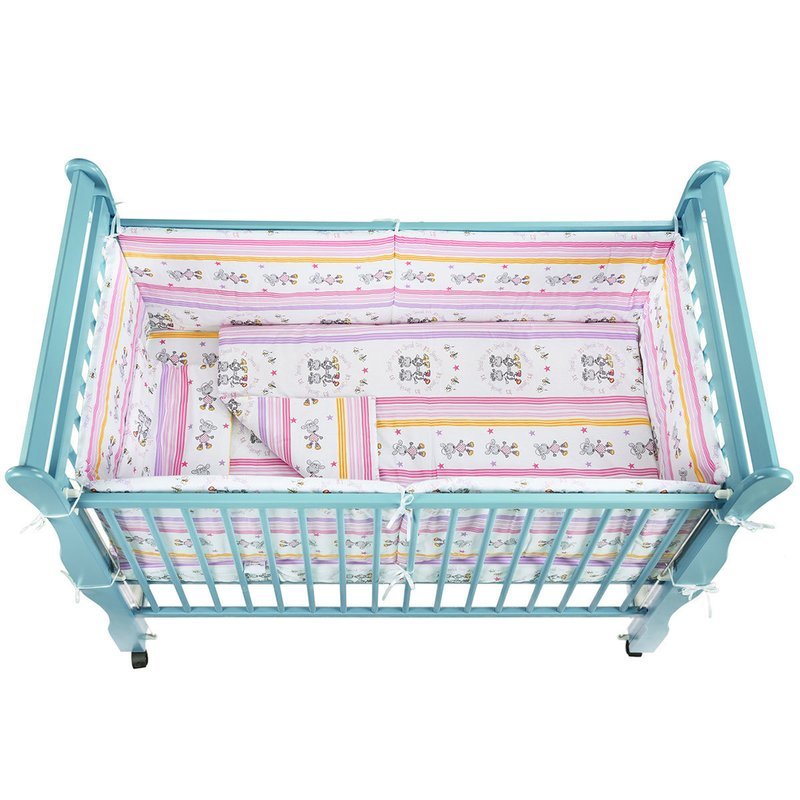 BabyNeeds - Lenjerie patut 5 piese 120x60 cm, Oita vesela, Roz image 3