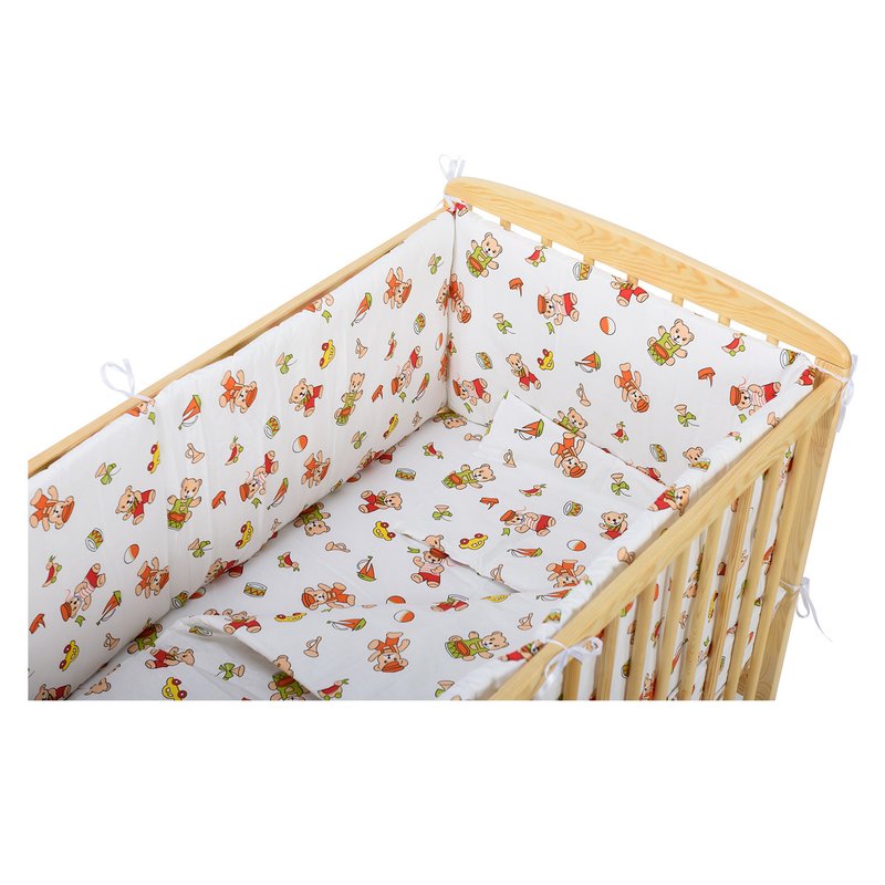 BabyNeeds - Lenjerie patut 5 piese 120x60 cm, Ursuleti jucausi, Alb-Rosu image 1