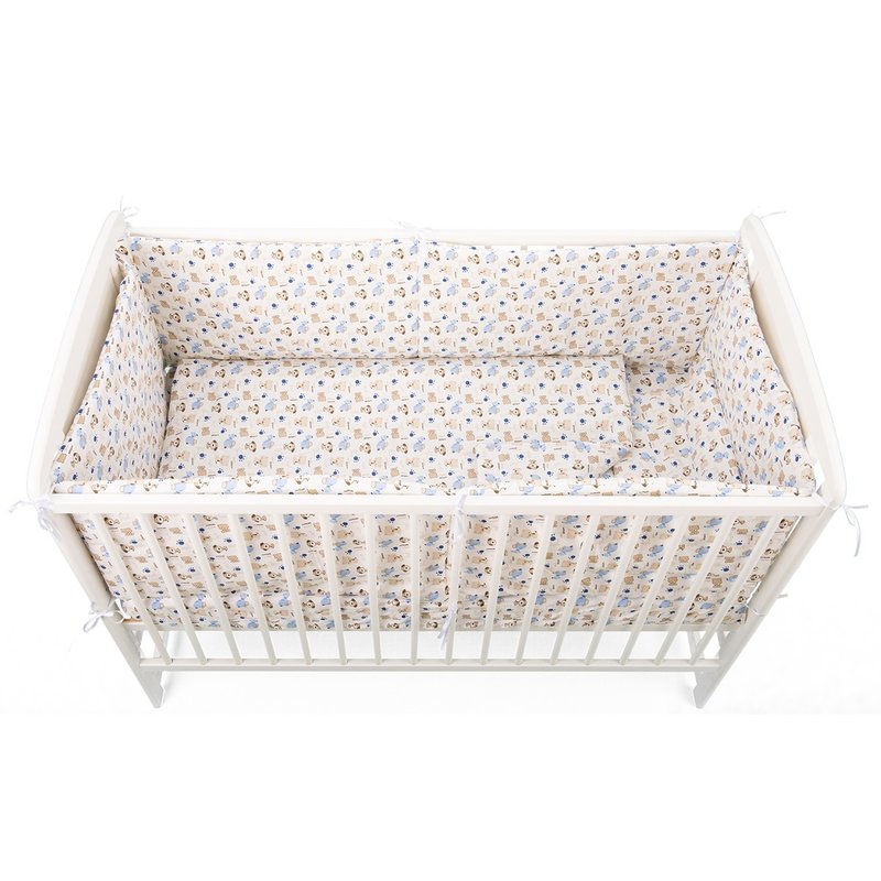 BabyNeeds - Lenjerie patut 5 piese 120x60 cm, Catelusi, Albastru-Crem