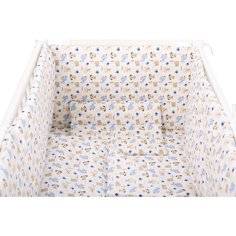 BabyNeeds - Lenjerie patut 5 piese 120x60 cm, Catelusi, Albastru-Crem image 2