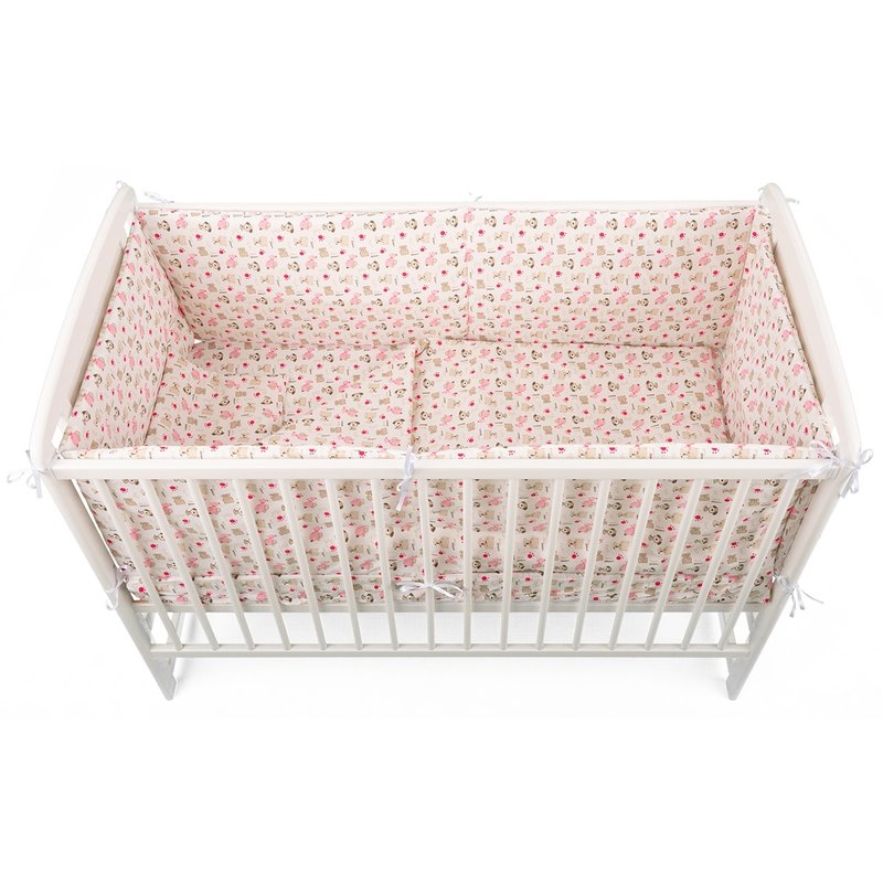 BabyNeeds - Lenjerie patut 5 piese 120x60 cm, Catelusi, Roz-Crem